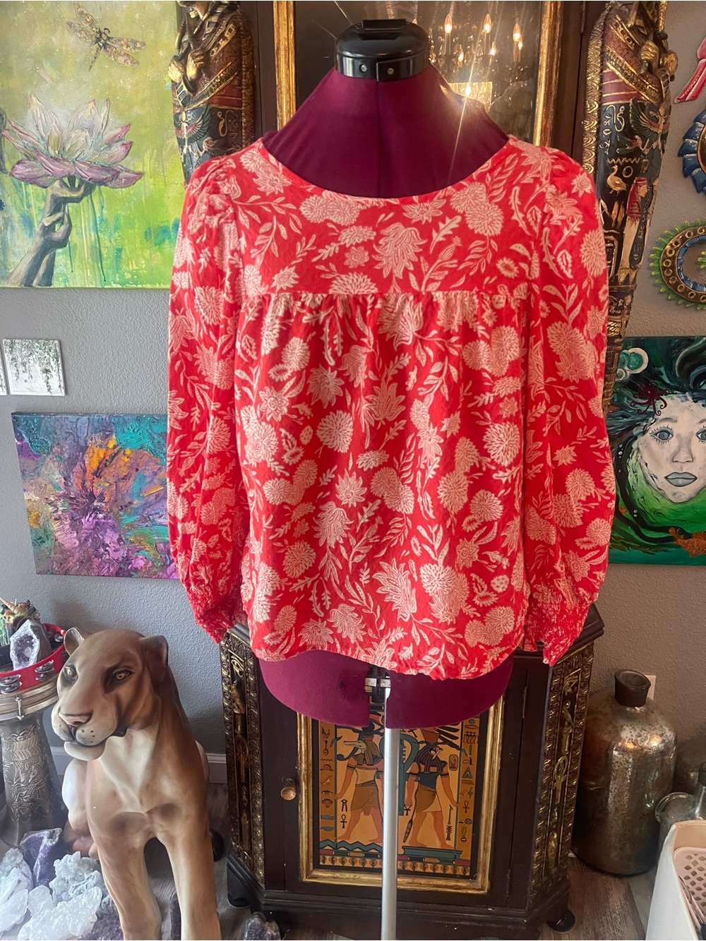Universal Thread Red Floral Peasant Blouse